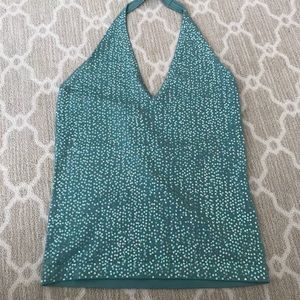 Vintage fun sequin teal / aqua halter top